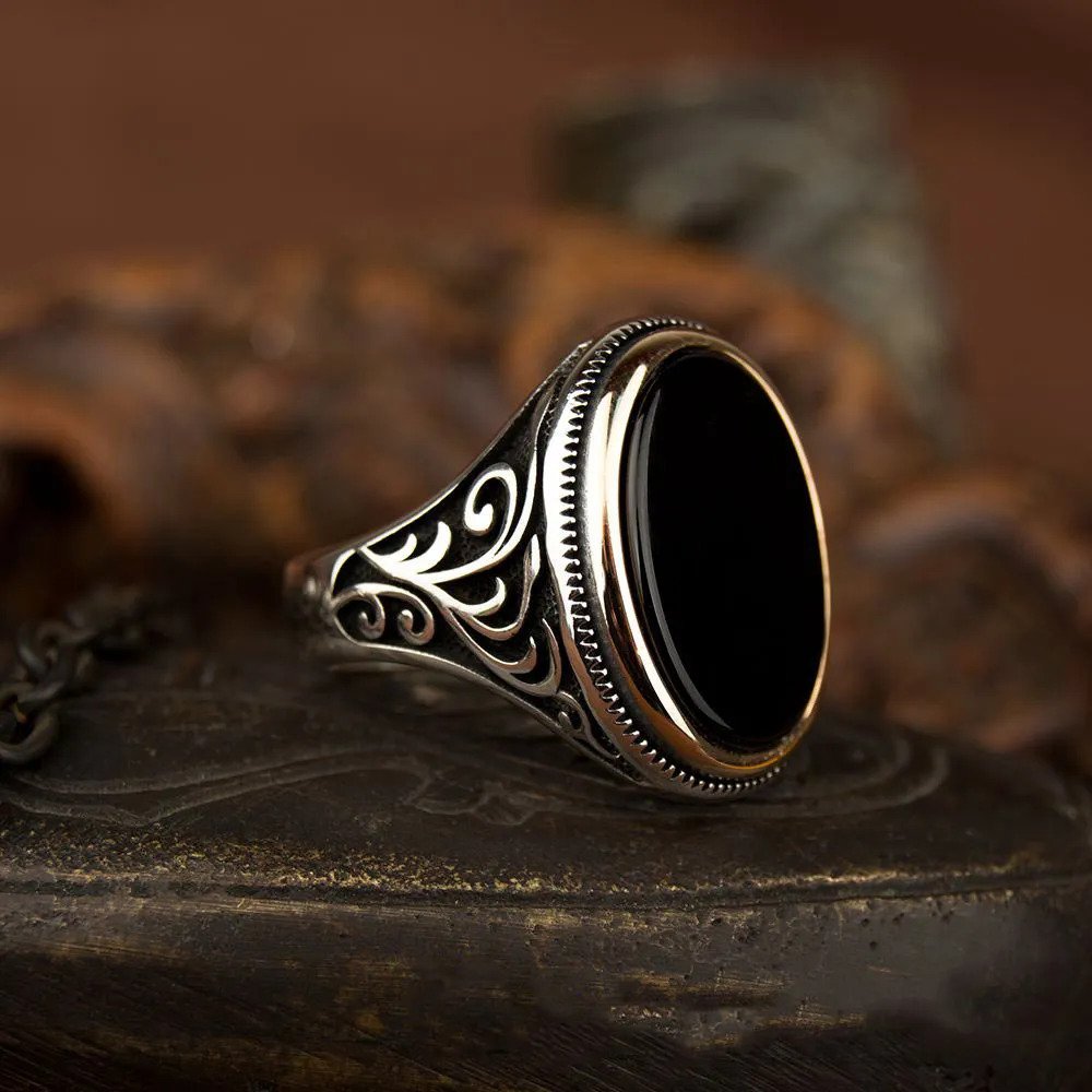 black flat onyx classic ring for men bom 3049 2 b1